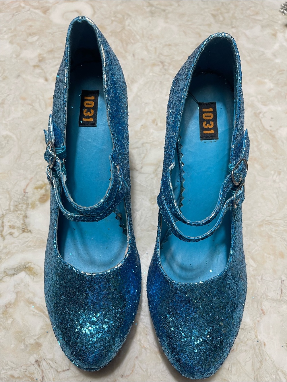 Sparkly Turquoise Blue Glitter Mary Jane Pump Heels